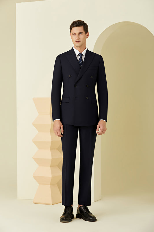 Durham Dark Charcoal-Navy Double Breasted Suit