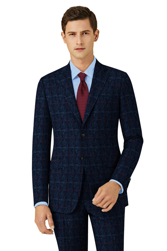 HT012 Navy Plaid Harris Tweed Suit