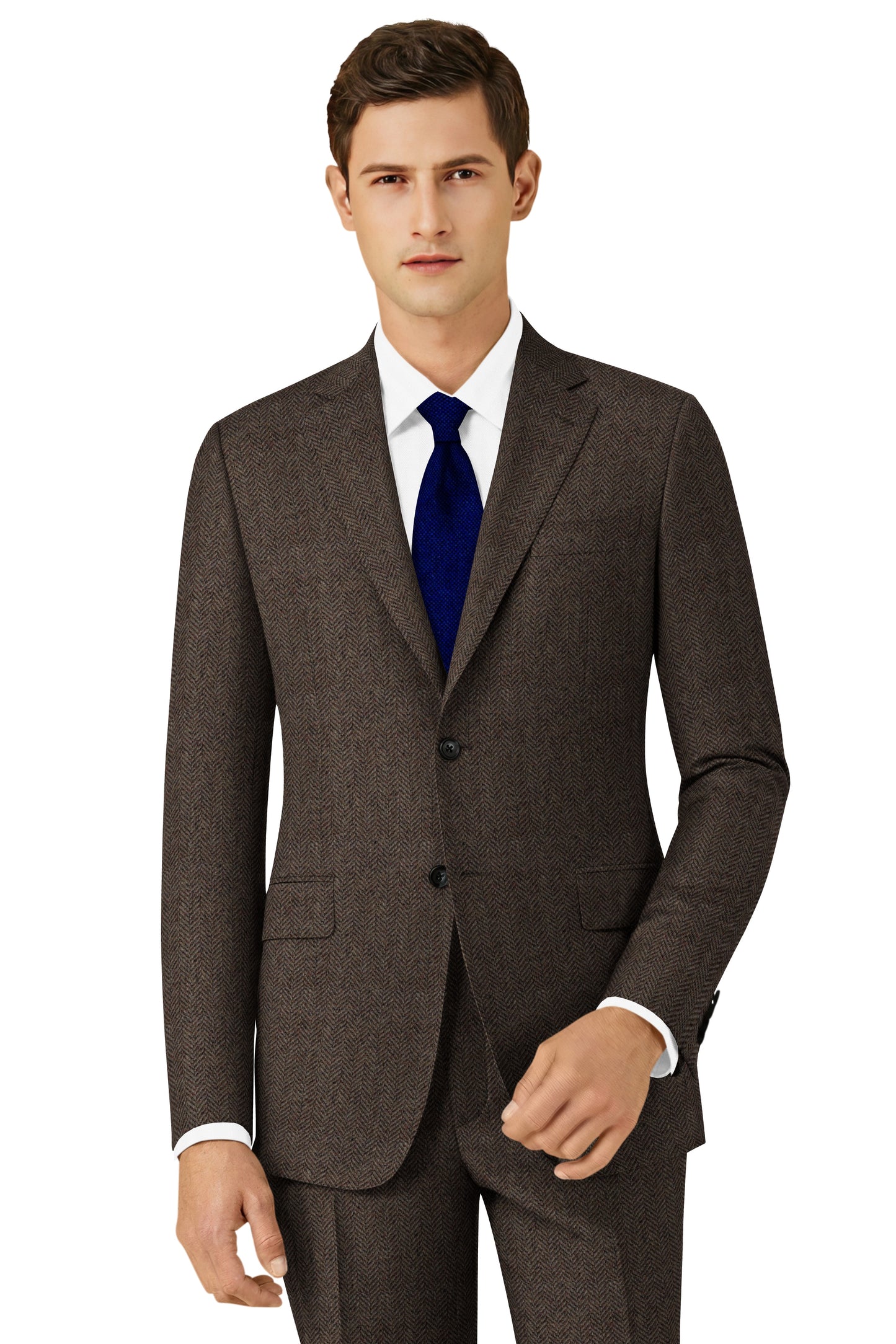 English Country Brown Herringbone Tweed Suit