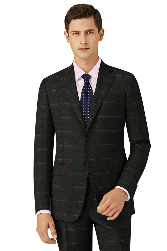 Dark Green Herringbone Plaid Tweed Suit