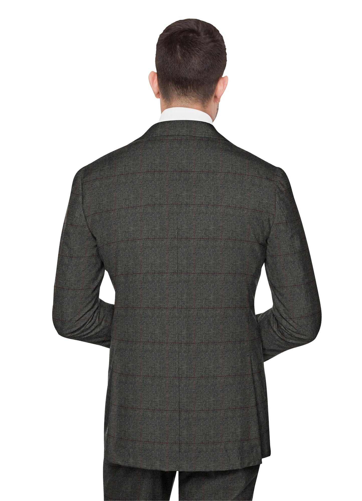 British Classic Grey Herringbone Plaid Tweed Suit