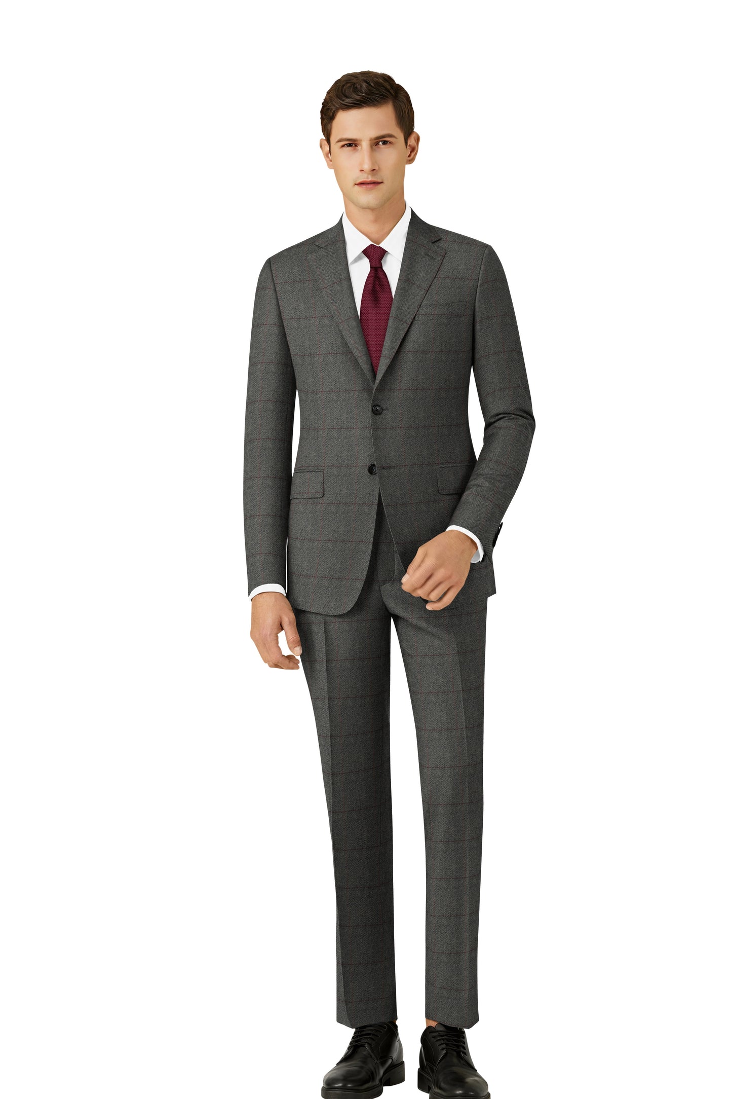 British Classic Grey Herringbone Plaid Tweed Suit